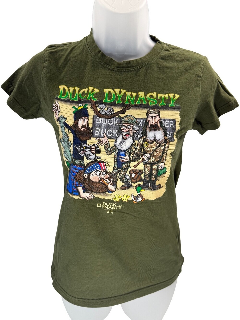 Duck Dynasty Women’s T-shirt Funny Cartoon Small Si Jase Phil Robertson Green